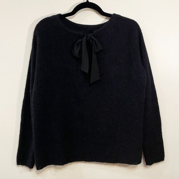 EUC Sezane Cooper Bow Front Mohair Wool Sweater Black Medium - Picture 2 of 7